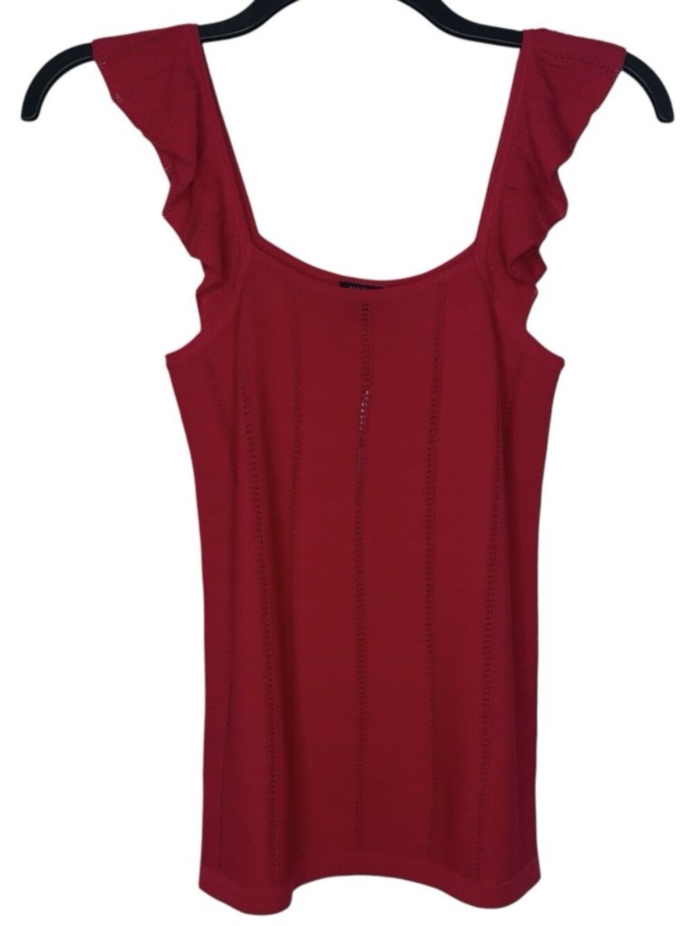Ann Taylor Womens Top Small Petite Ruffle Strap Sleeveless Open Knit Red NWT